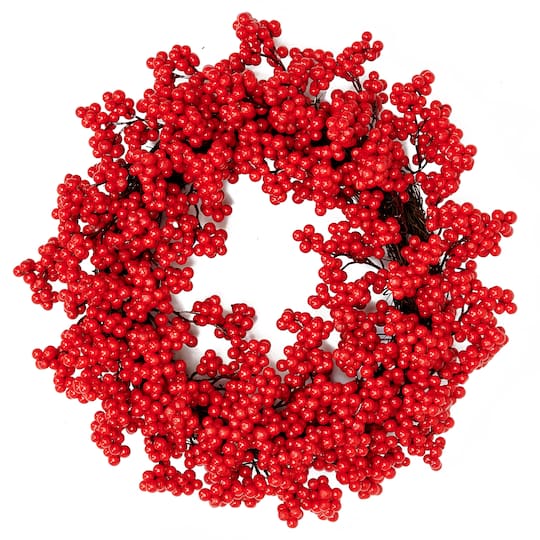 16" Christmas Outdoor Weatherproof Red Berry Wreath on Natural Twig Base